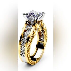 Real/Natural Diamond! Princess Cut 2 Carat Custom Two-Tone Ring